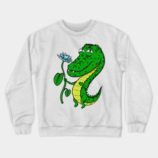 A loving crocodile with flower Crewneck Sweatshirt